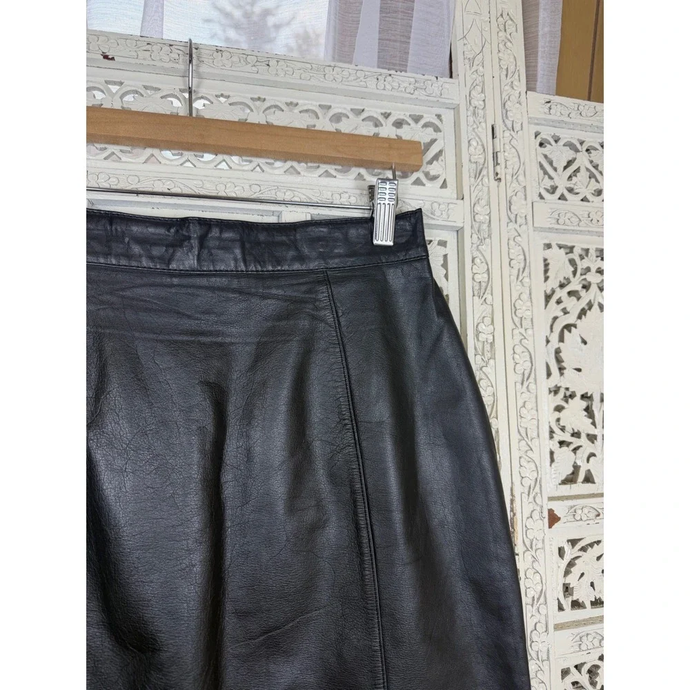 Vtg Leathers By Tibor Black Leather‎ Pencil Skirt Back Slit Straight Sz S/M